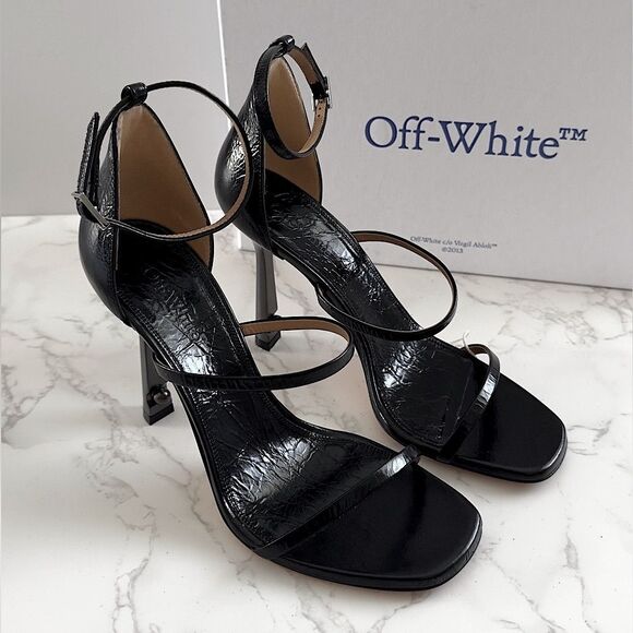 ⭕️ Off-White LOLLIPOP STRAPPY SANDAL BLACK Heels Designer 39/9 - Picture 1 of 9